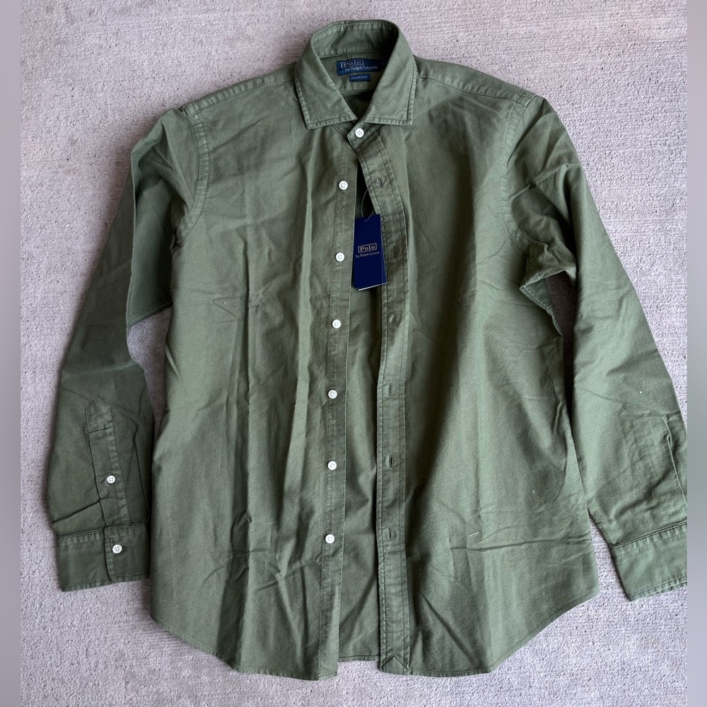 Polo Ralph Lauren olive green button down long sleeve shirt top NWT
